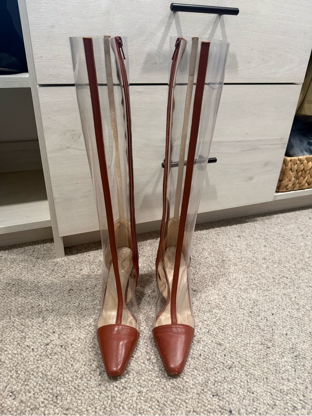 Maryam Nassir Zadeh Clear PVC & Brown Leather Pointed Knee-High Boots